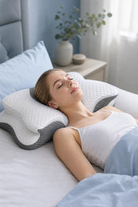 Persona durmiendo boca arriba con la almohada Nuvia